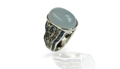 Chalcedony, Blue Sapphire and Brown Diamond Ring Set in 18 Karat White Gold