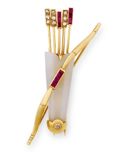 Chalcedony Bow and Arrow Brooch by Cartier