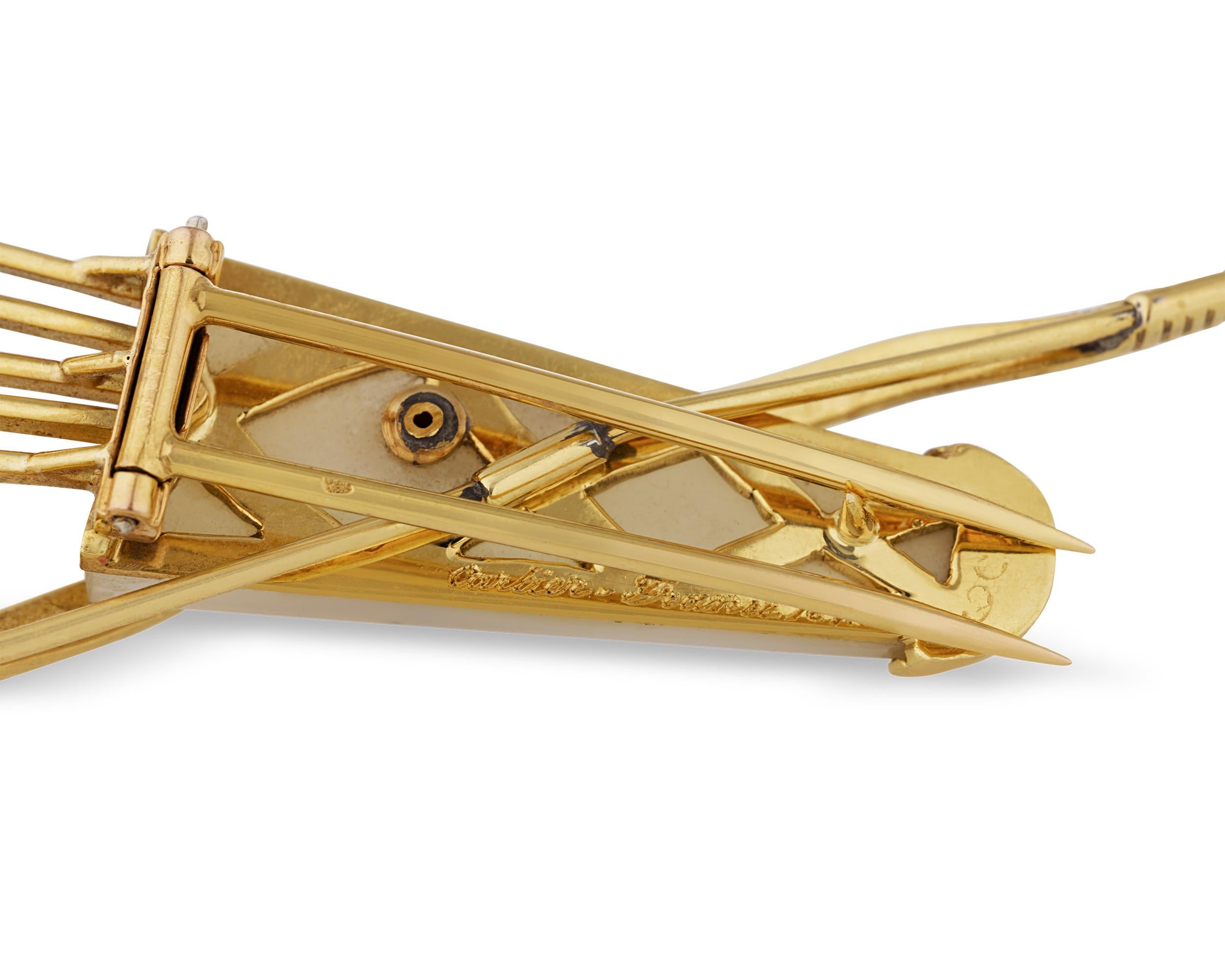 Retro Chalcedony Bow and Arrow Brooch by Cartier