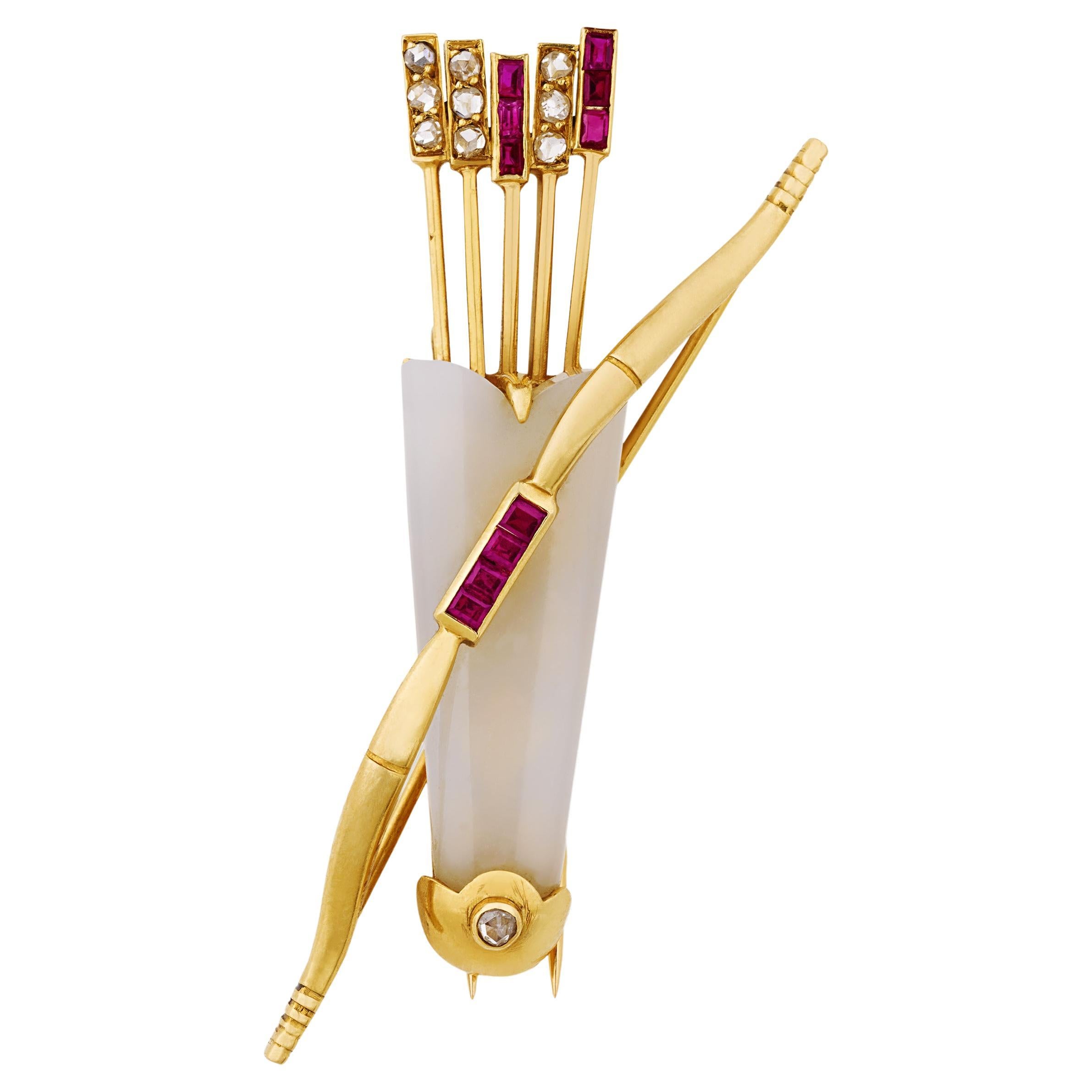 Chalcedony Bow and Arrow Brooch by Cartier