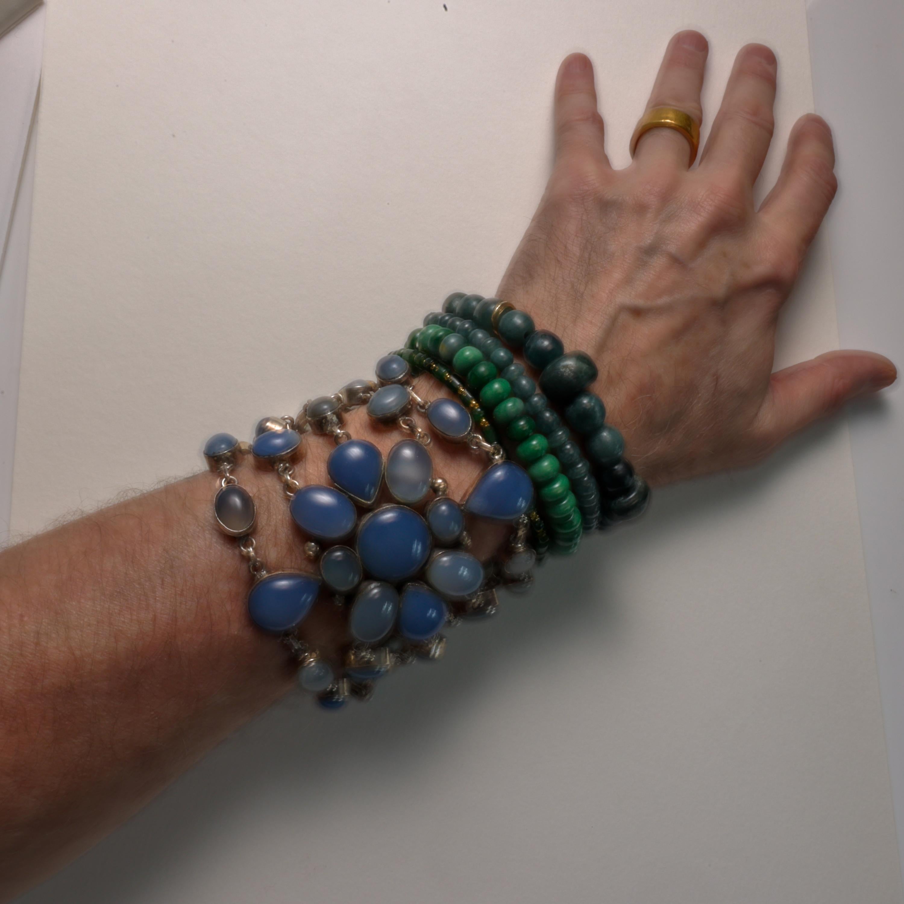 Pulsera de calcedonia, estilo Arts & Crafts Circa 1970s Cabujón en venta