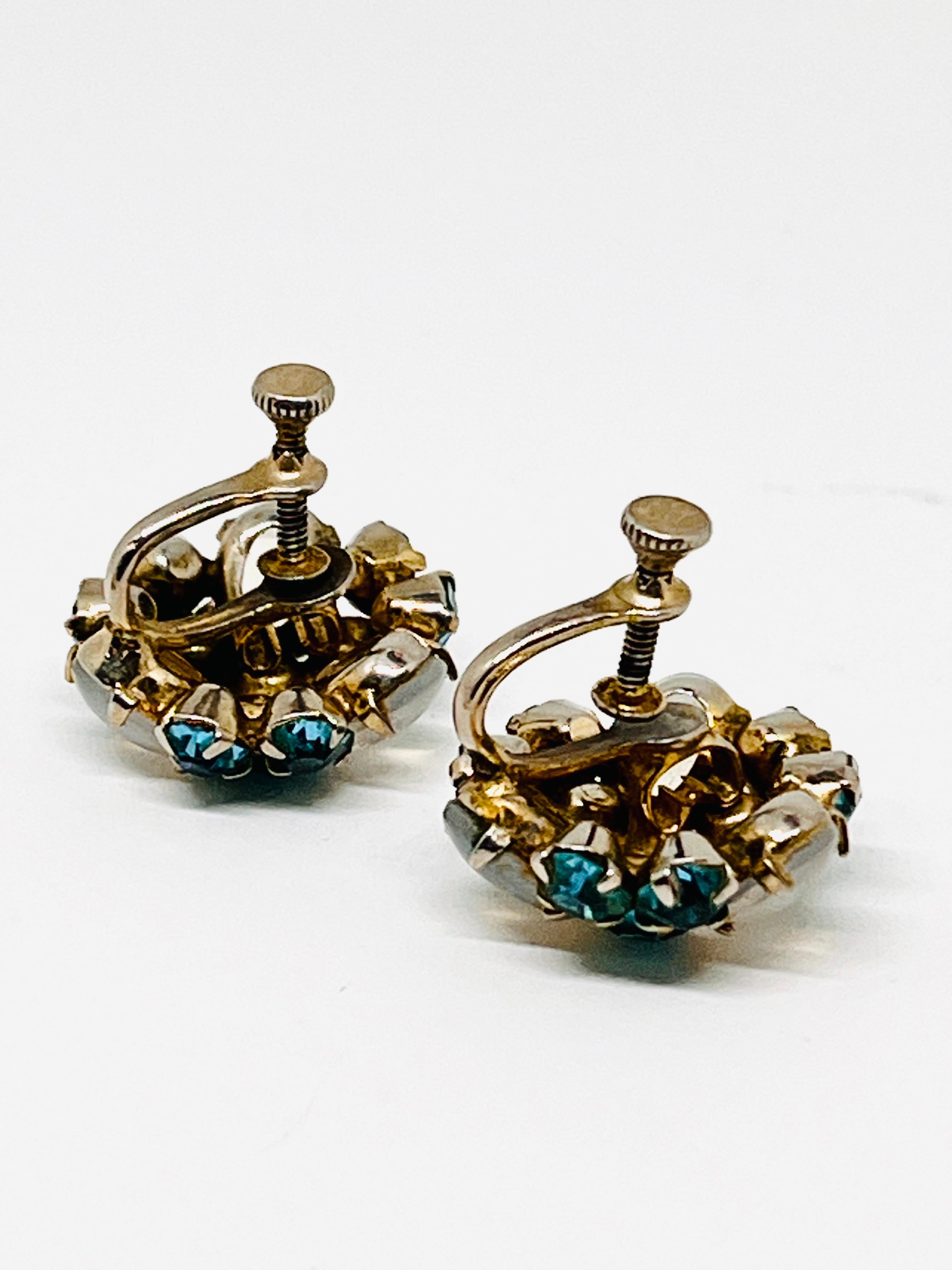 Chalcedony Cluster Screwback Earrings, Sky Blue Crystal Rhinestones For Sale 6