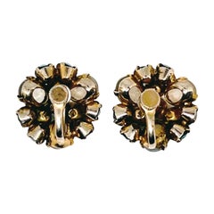Chalcedony Cluster Electrum Screwback Earrings, Sky Blue Crystal Rhinestones