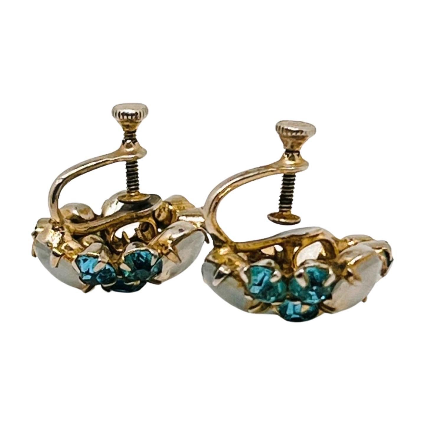 Chalcedony Cluster Screwback Earrings, Sky Blue Crystal Rhinestones For Sale 2