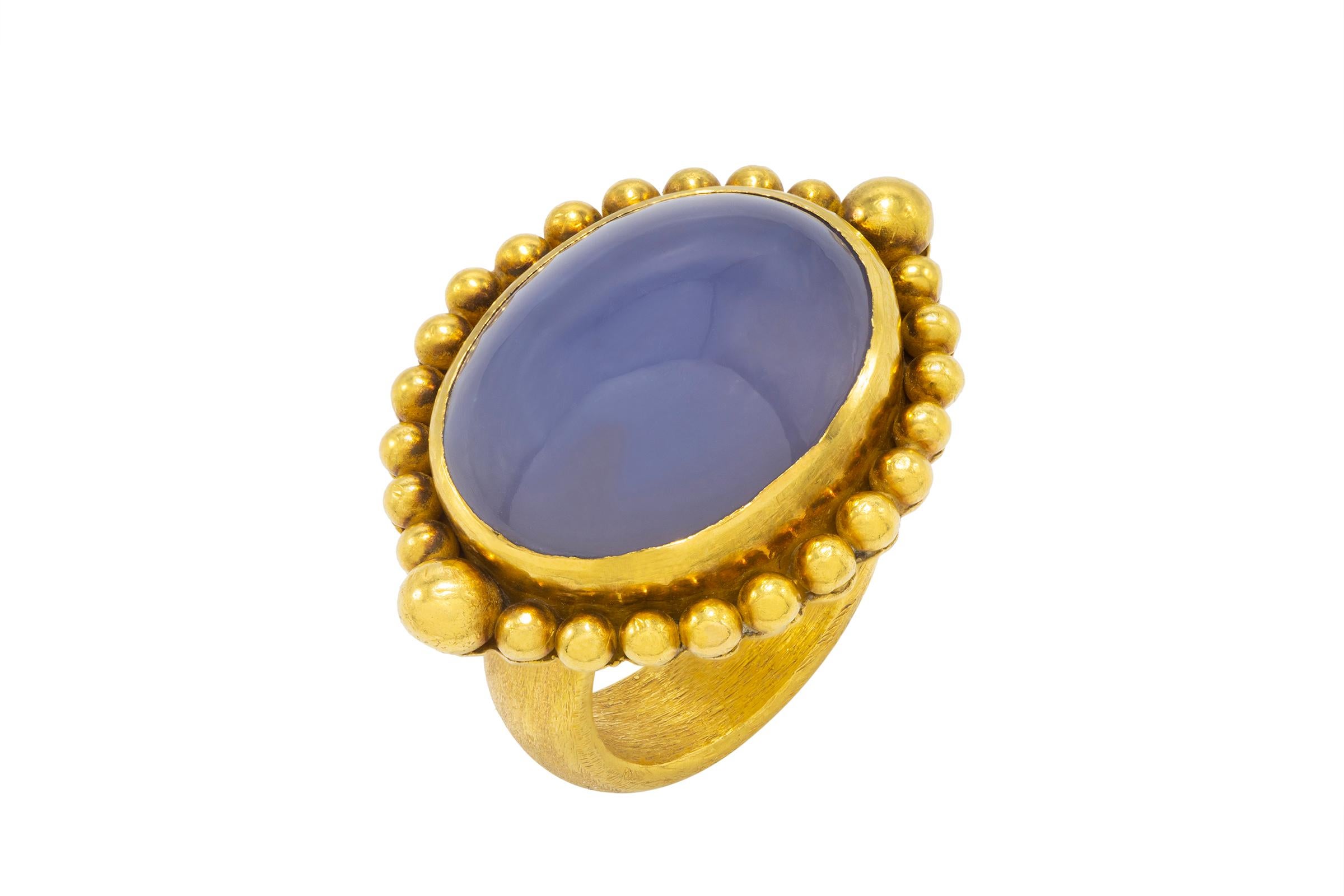 Artisan Chalcedony Cocktail Ring in 22k Gold by Tagili