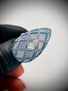Chalcedony Crown - Old Mine Cut Pear Diamond set over Chalcedony set in 18K