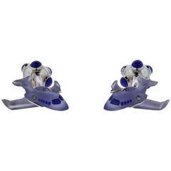 Chalcedony Crystal Diamond Airplane Gold Cufflinks