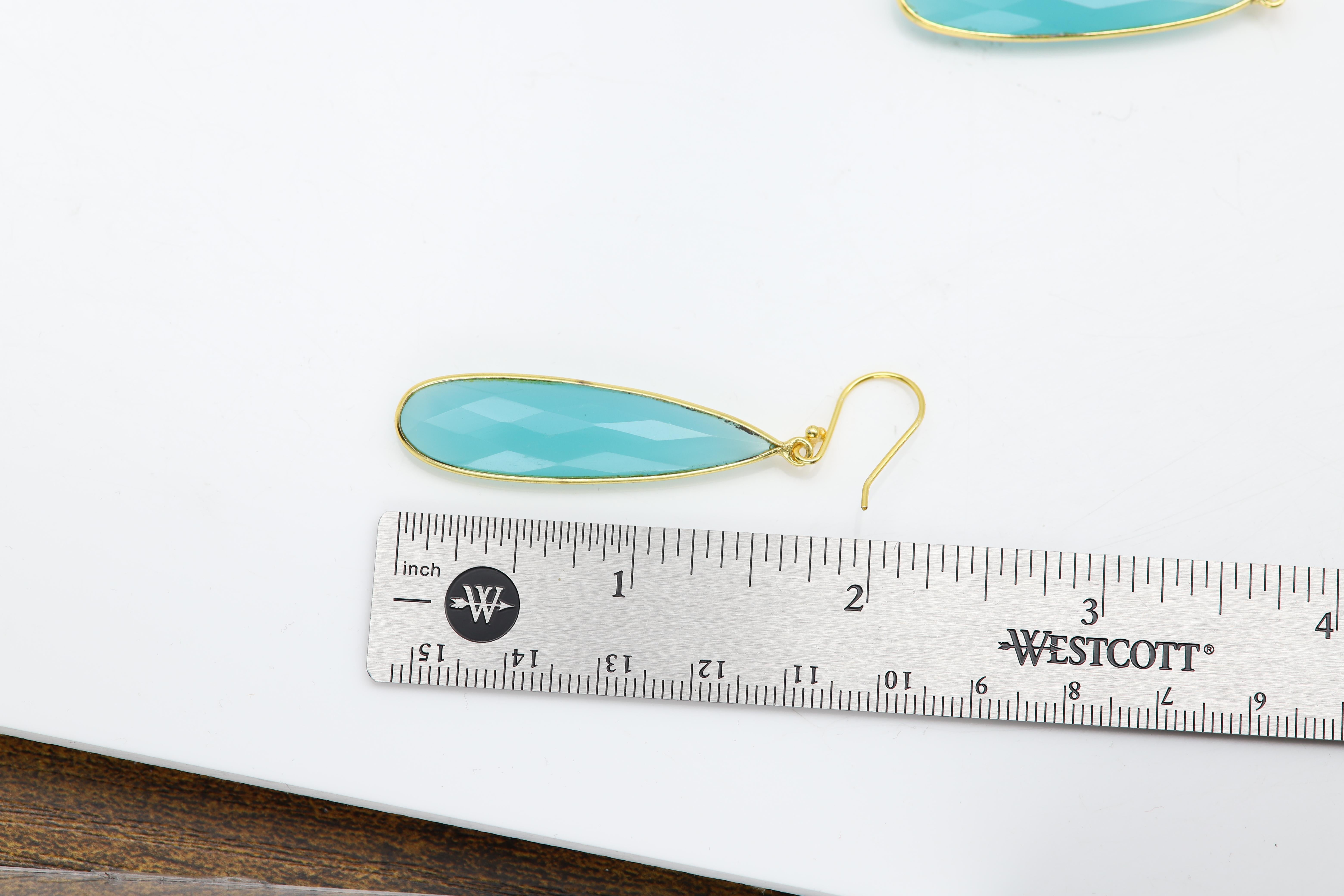 Chalcedony Dangle Earrings Sterling Silver Turquoise color Earring For Sale 1
