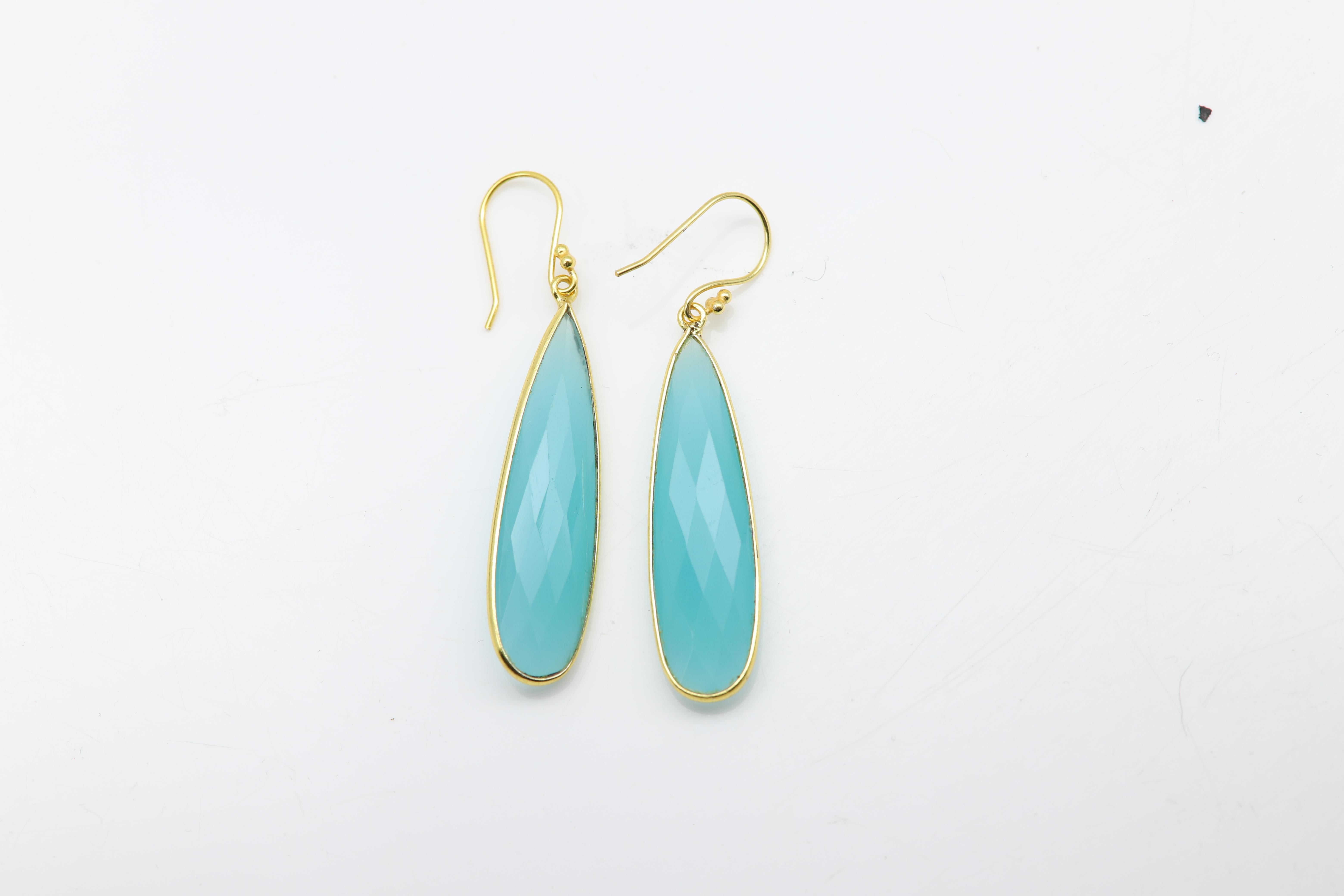 Chalcedony Dangle Earrings Sterling Silver Turquoise color Earring For Sale 2