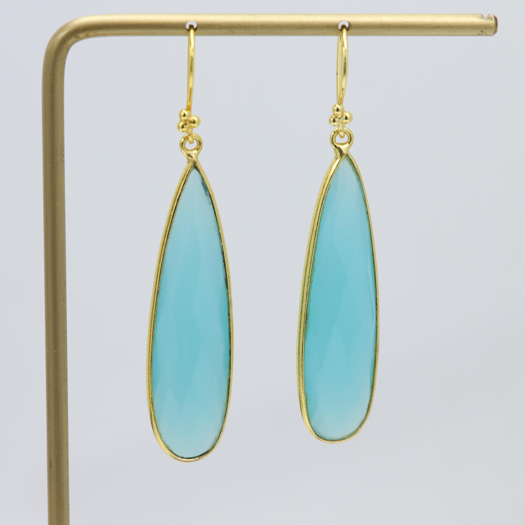 Chalcedony Dangle Earrings Sterling Silver Turquoise color Earring For Sale 4