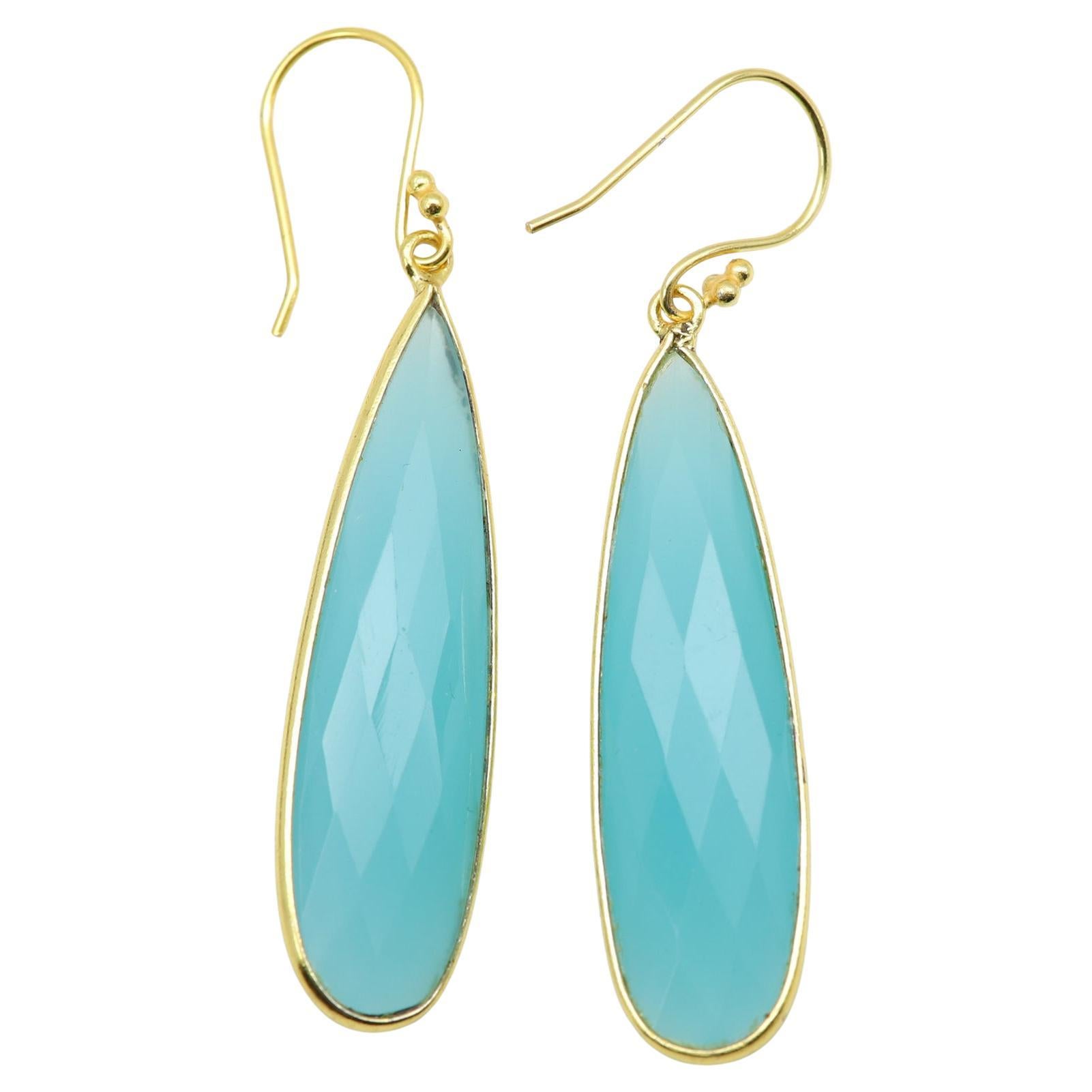 Boucles d'oreilles pendantes en argent sterling couleur turquoise et calcédoine