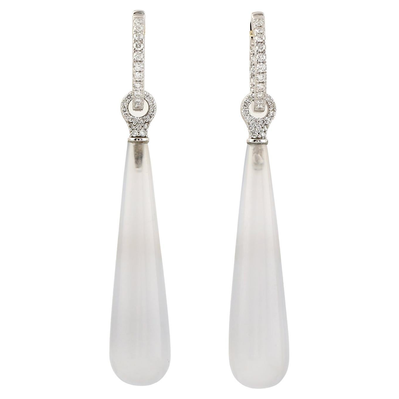 Chalcedony Dangle Earrings With Diamonds Made In 18k White Gold