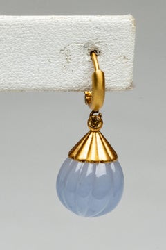 Chalcedony, Diamond and 18K Gold Drop Hoop Earrings