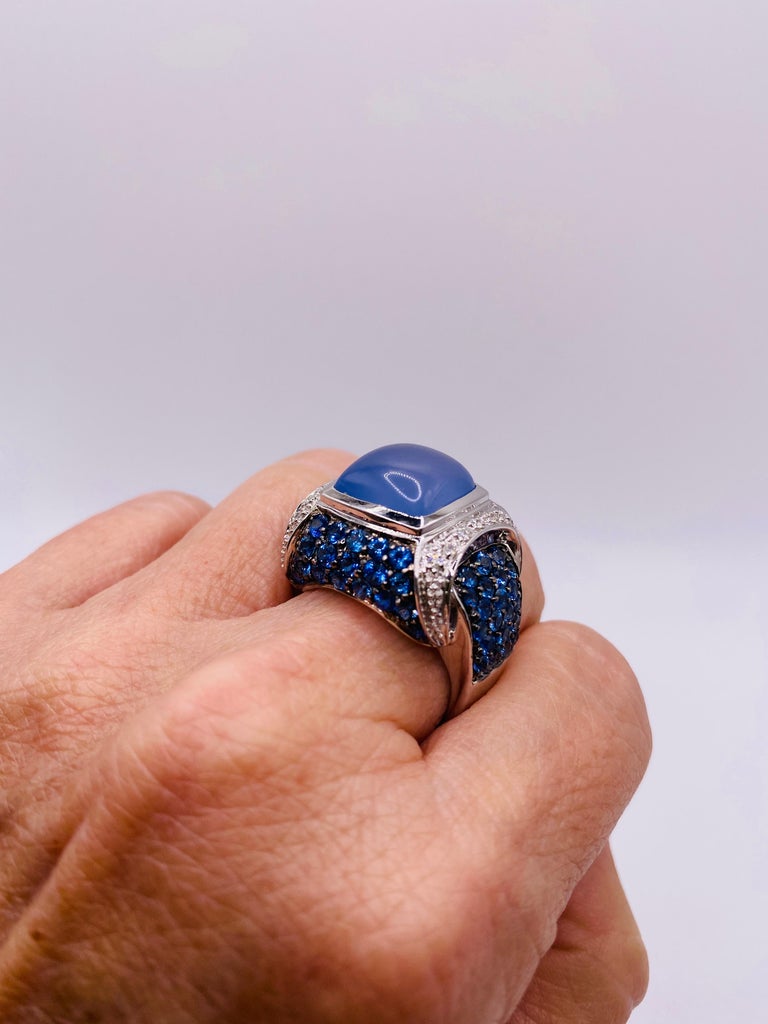 Chalcedony Diamond and Sapphire Ring For Sale at 1stDibs