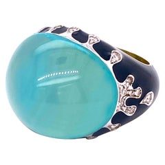 Chalcedony Diamond Black Enamel 18 Karat Yellow Gold Cocktail Ring