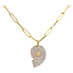 CHALCEDONY, DIAMOND & BLUE SAPPHIRE PENDANT, nautilus shell pendant