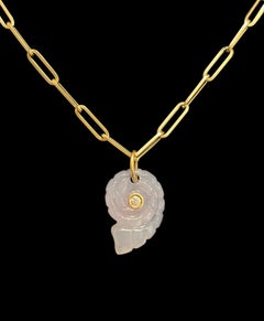 CHALCEDONY, DIAMOND & EMERALD PENDANT, nautilus shell pendant