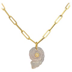 CHALCEDONY, DIAMOND & EMERALD PENDANT, nautilus shell pendant
