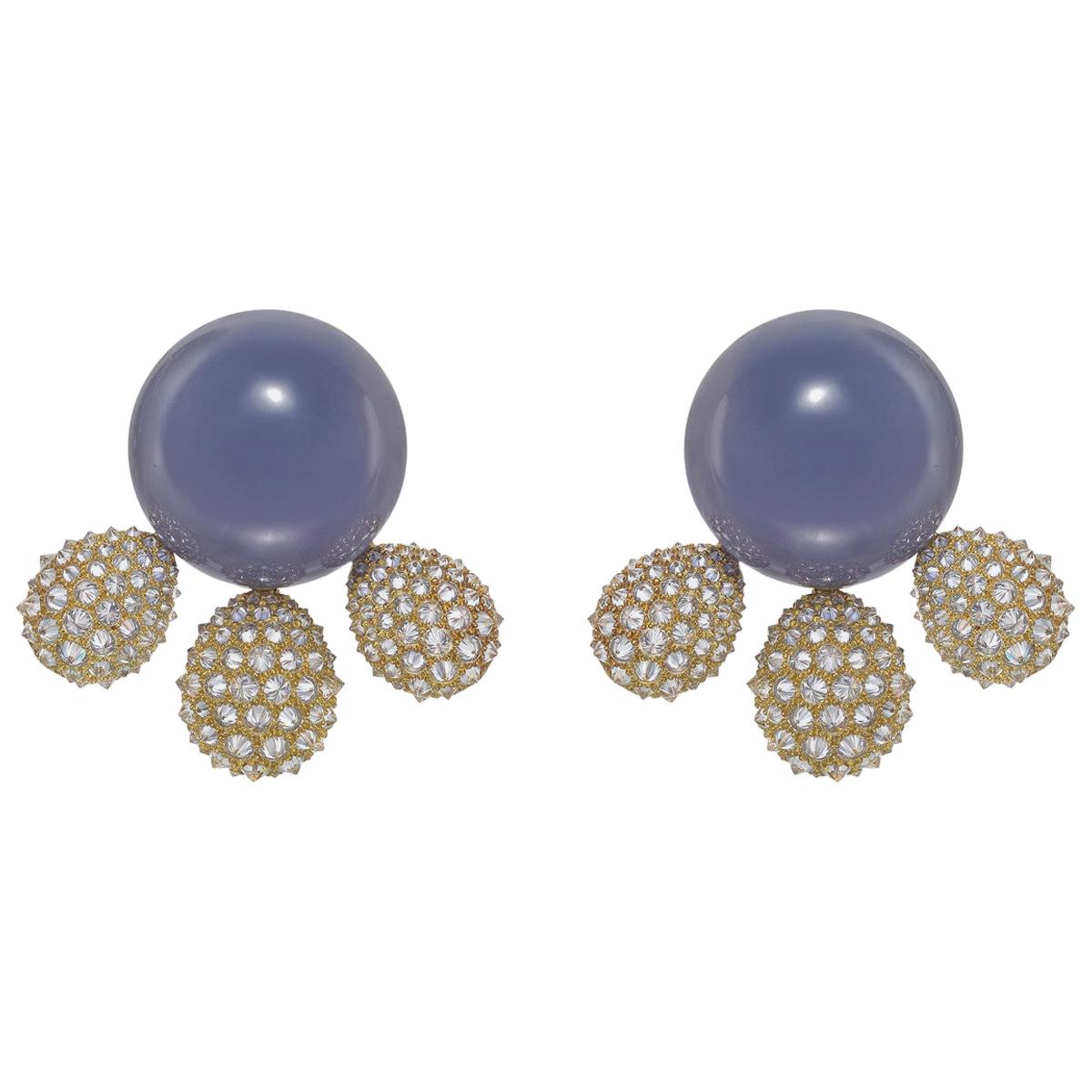 Chalcedony and Diamond "Golden Hour" Earrings For Sale