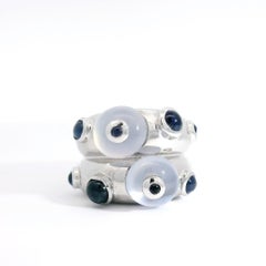 Chalcedony Double Orb Ring with Cabochon Sapphires