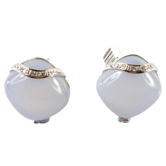 Chalcedony Earrings in 18 Karat White Gold and diamonds with omega closure