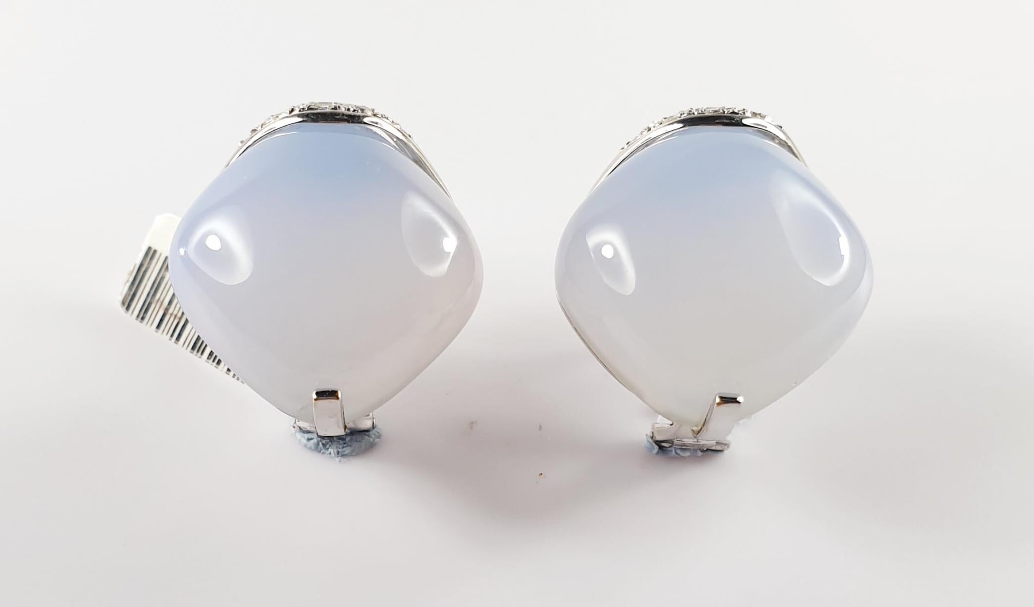 Contemporary Chalcedony Earrings in 18 Karat White Gold and diamonds with omega closure For Sale