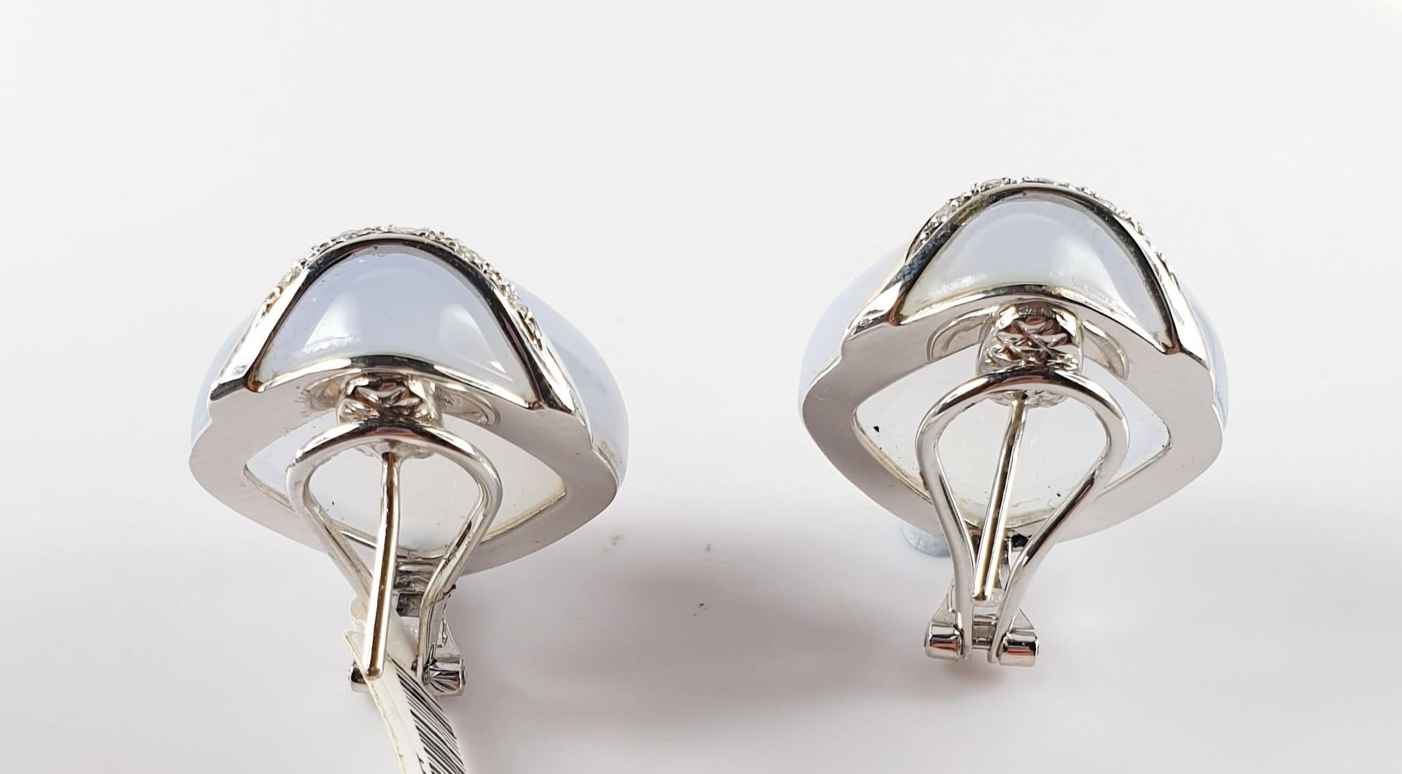 Brilliant Cut Chalcedony Earrings in 18 Karat White Gold and diamonds with omega closure For Sale