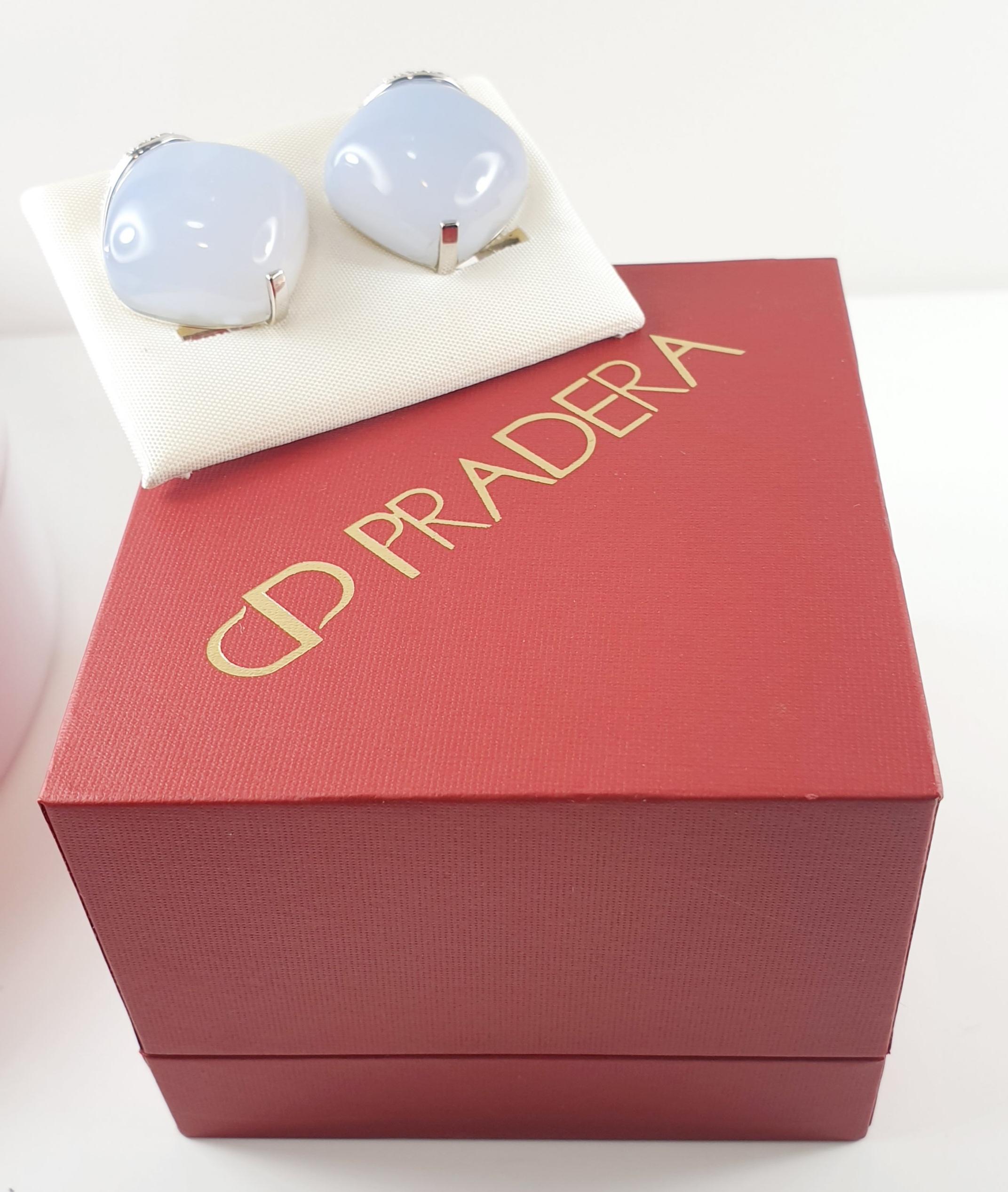 Chalcedony Earrings in 18 Karat White Gold and diamonds with omega closure For Sale 2