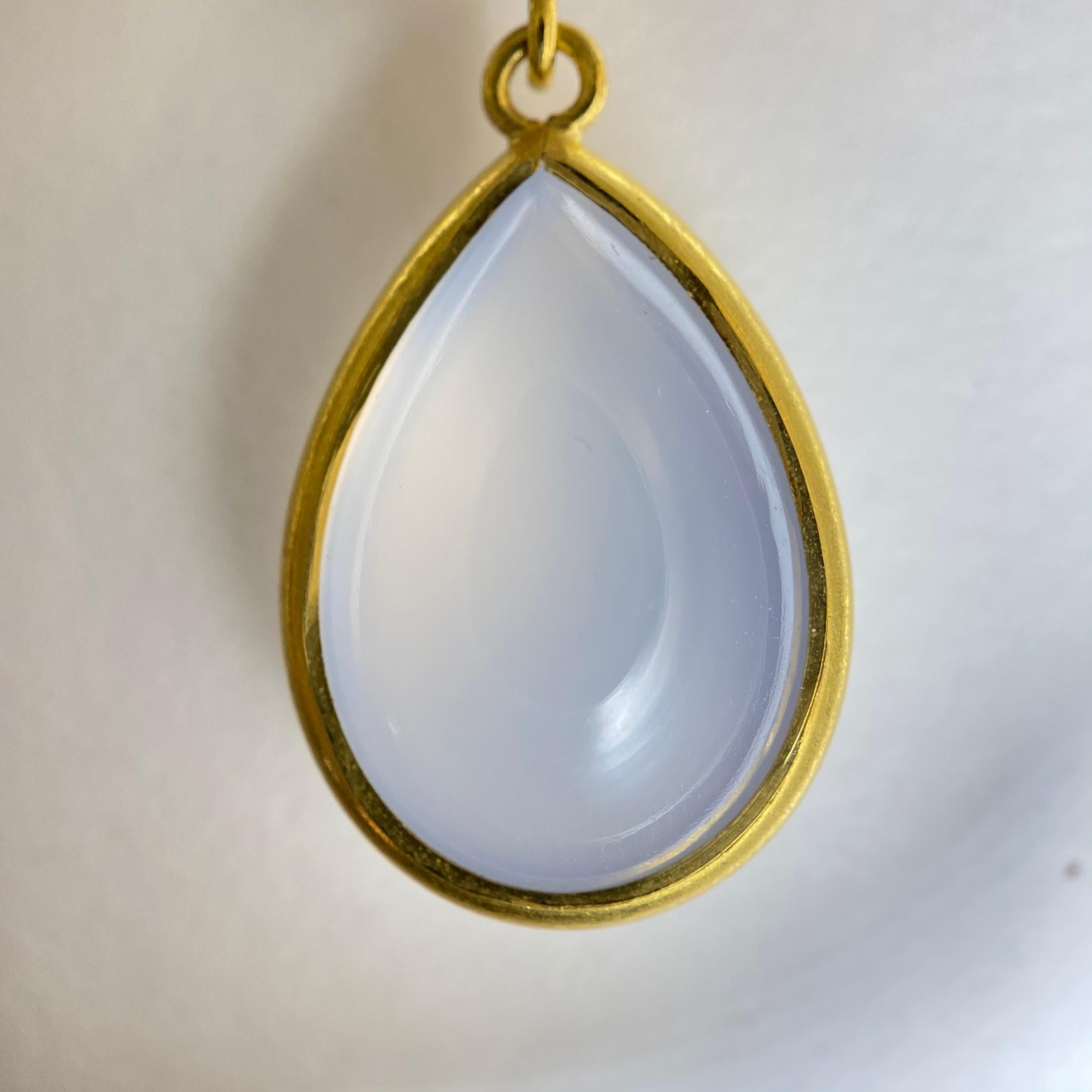 Contemporary Chalcedony Graduating 2-Sided Pear Earrings in 22 Karat Gold, A2 by Arunashi For Sale