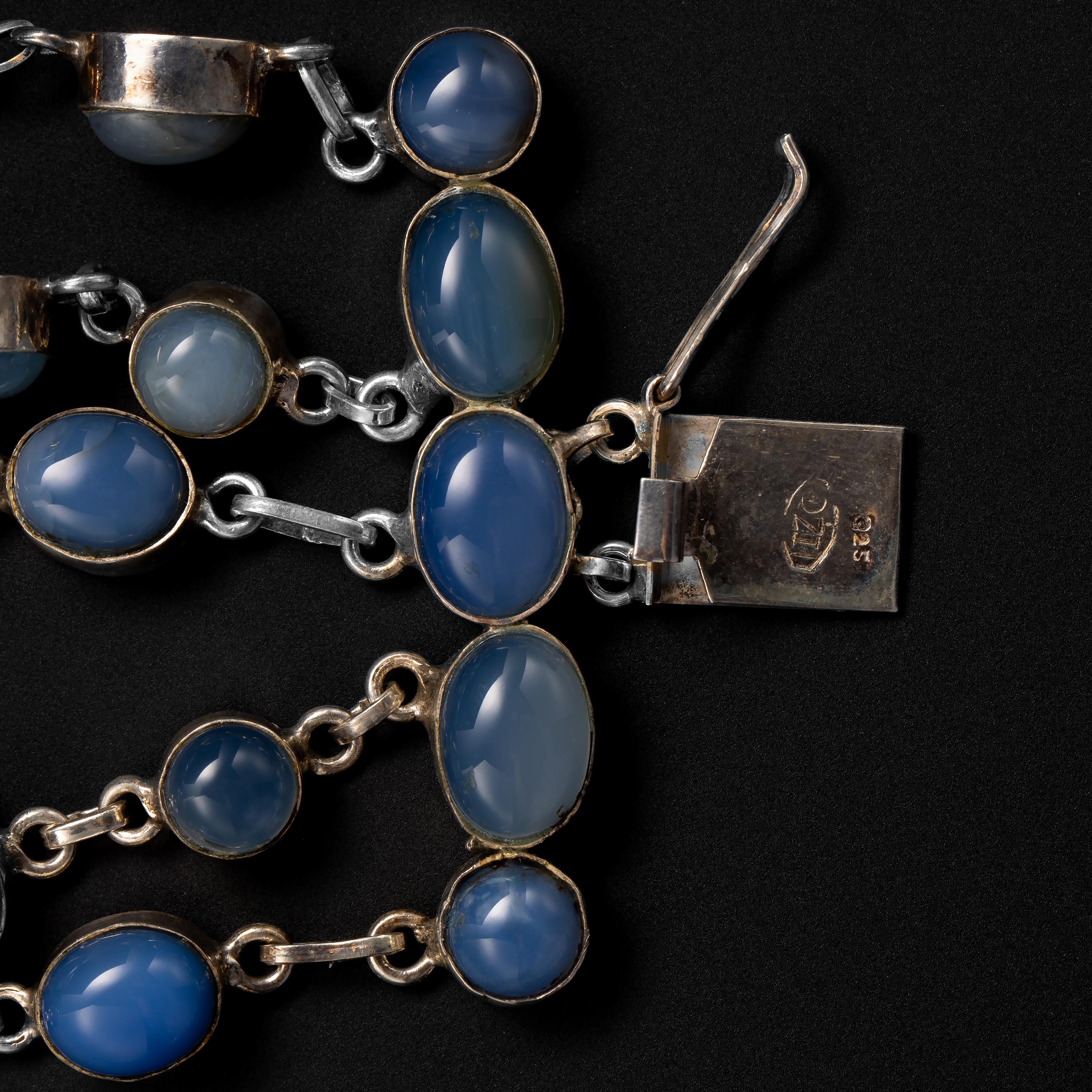 Arts and Crafts Chalcedony Multi-Strand Arts & Crafts Style Bracelet, Circa 1970s For Sale