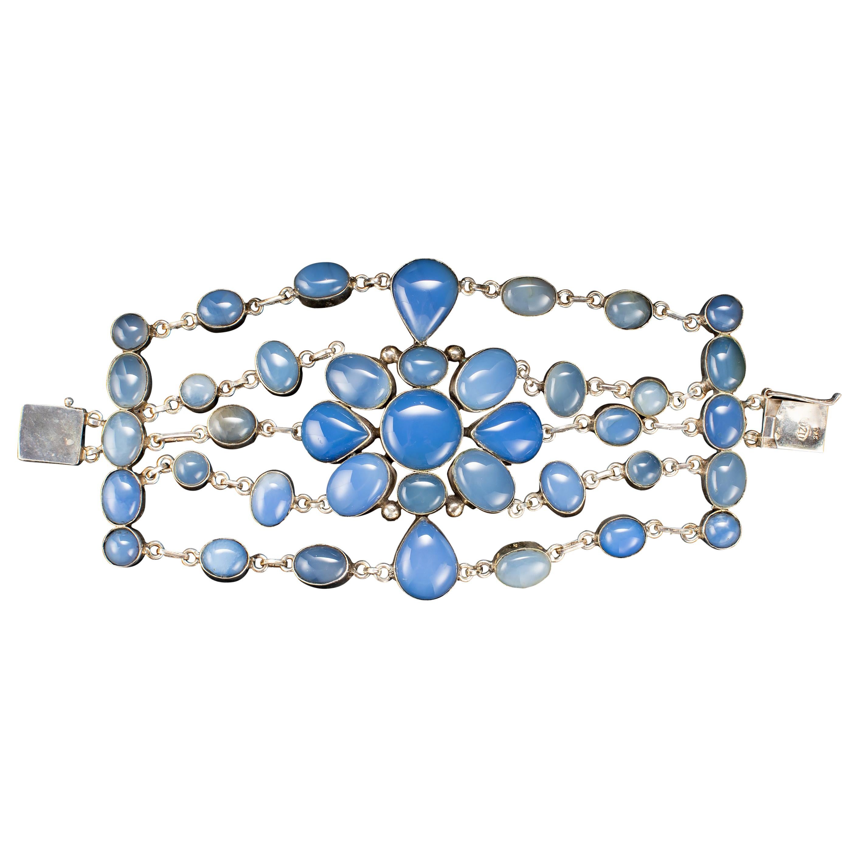 Chalcedony Multi-Strand Arts & Crafts Style Bracelet, Circa 1970s