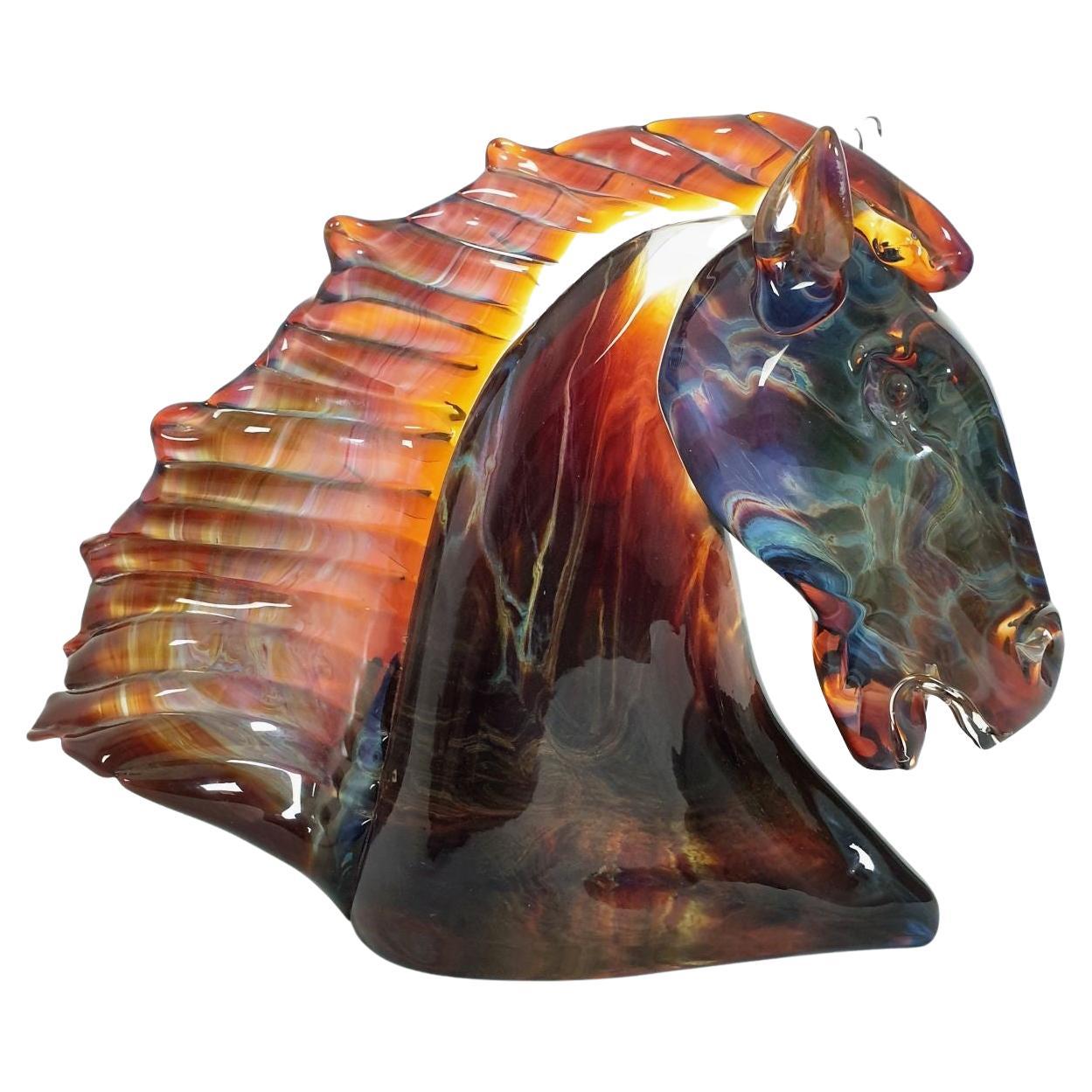 Murano glass horse sculpture, signed For Sale