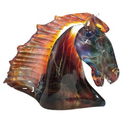 Chalcedony Murano glass horse sculpture, signed