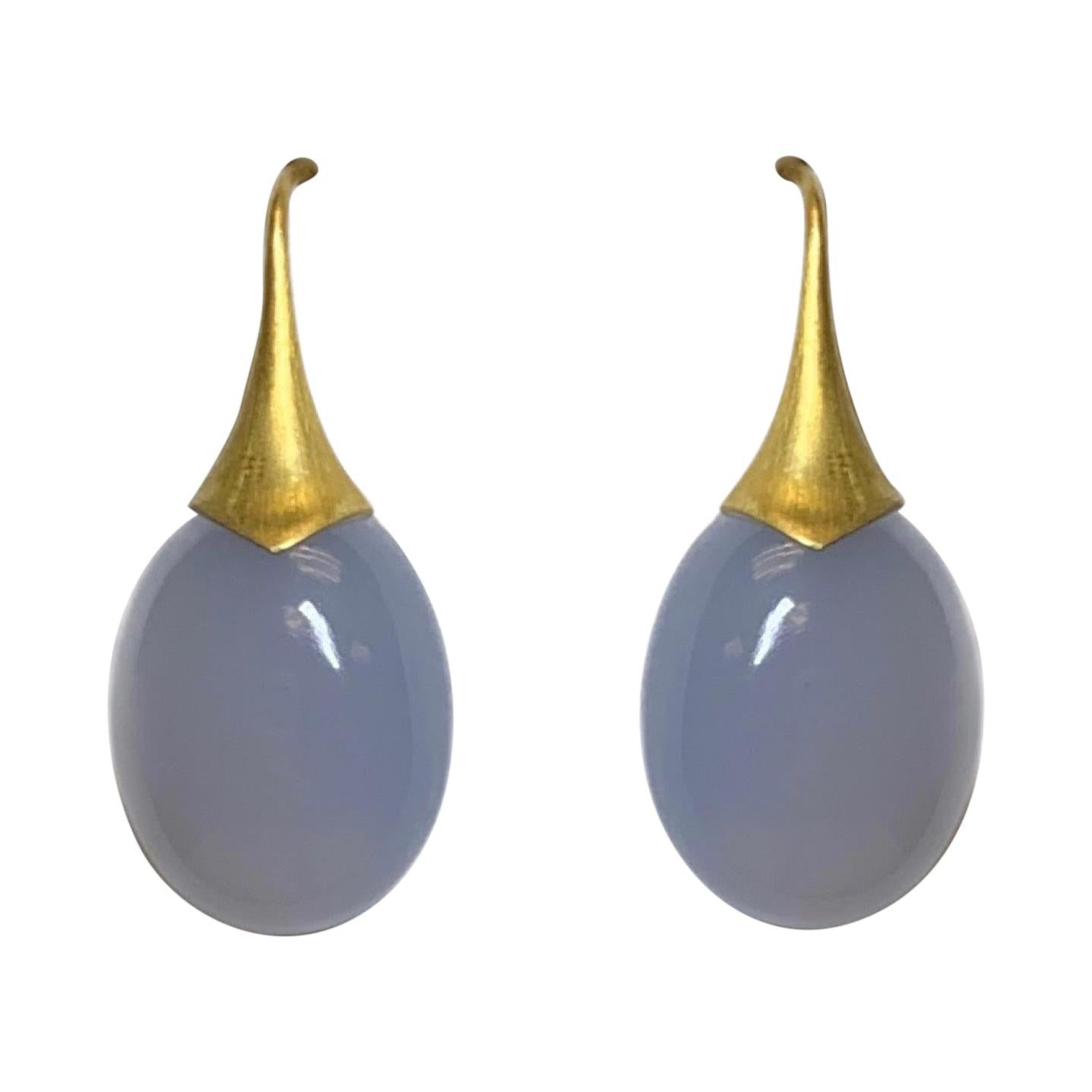 Chalcedony on Trumpet Earrings in 18 Karat Gold, A2 by Arunashi For Sale