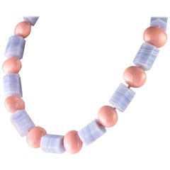 Chalcedony Pink Resin Handmade Round Tube Tribal Warrior Geometric Deco Necklace