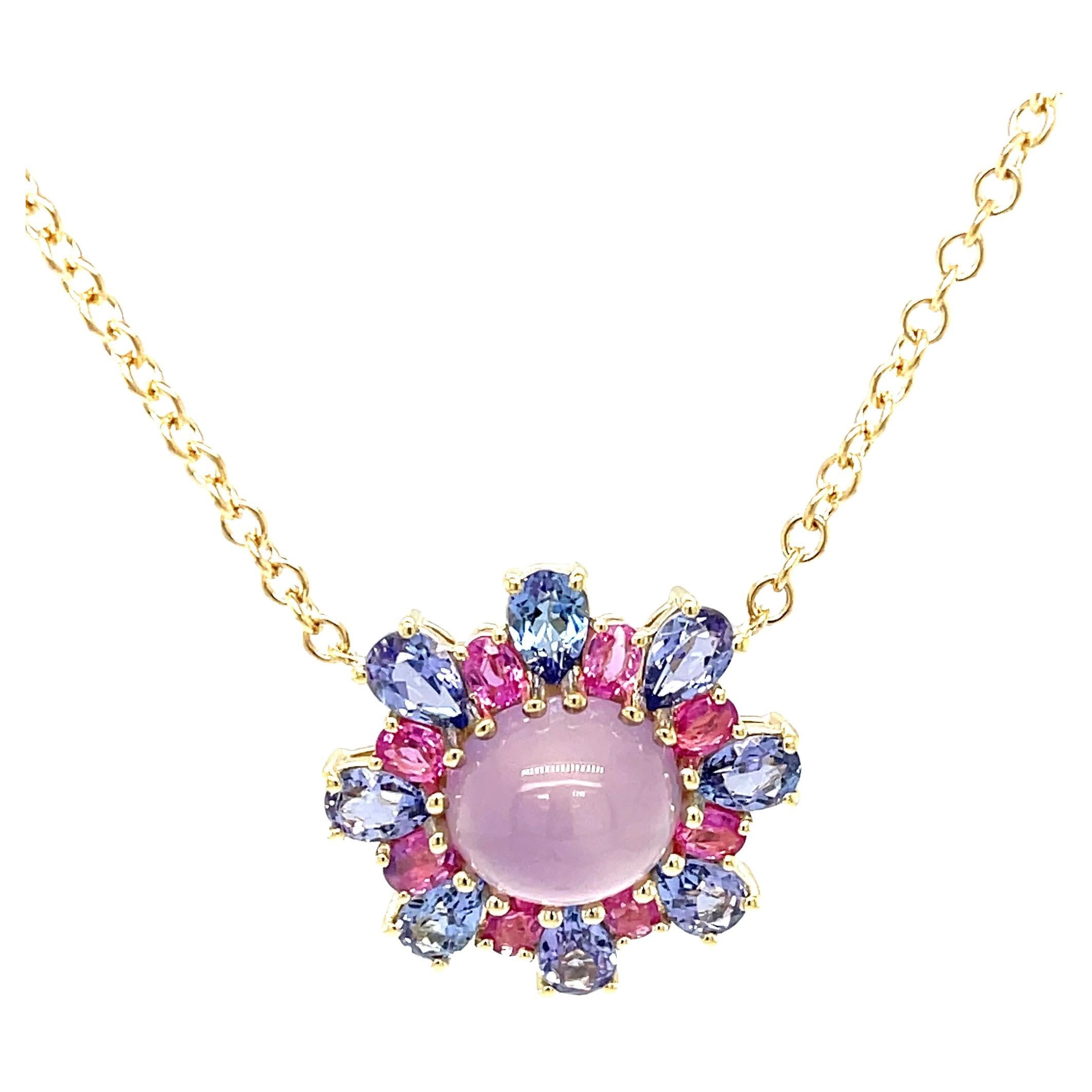Collar Colgante "Giverny" de Calcedonia, Zafiro Rosa y Tanzanita en Oro de 18k en venta