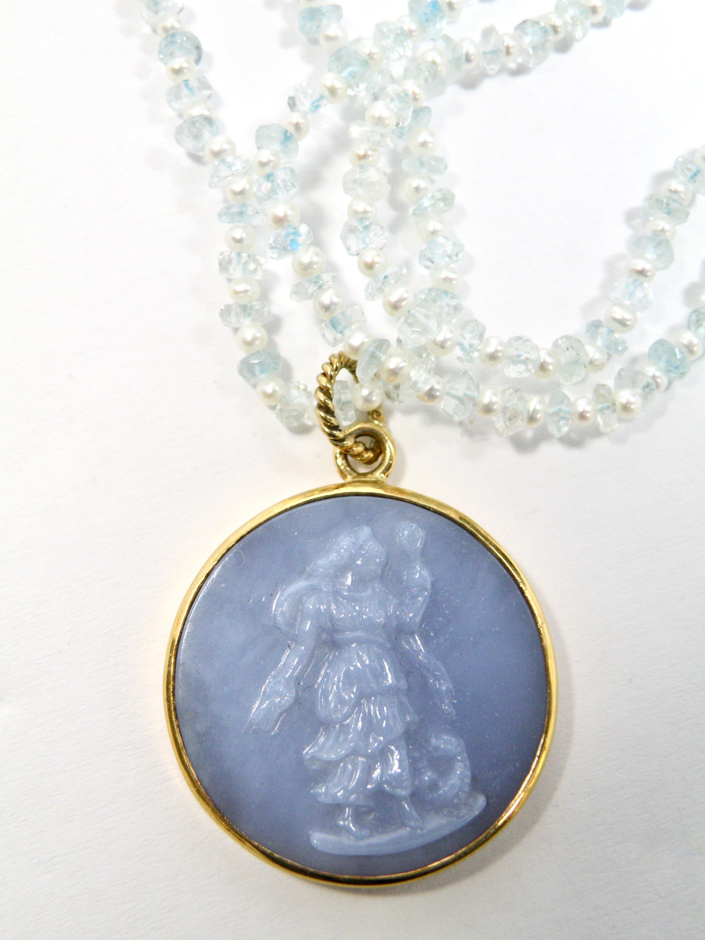 Cabochon Chalcedony Prudence Pendant For Sale