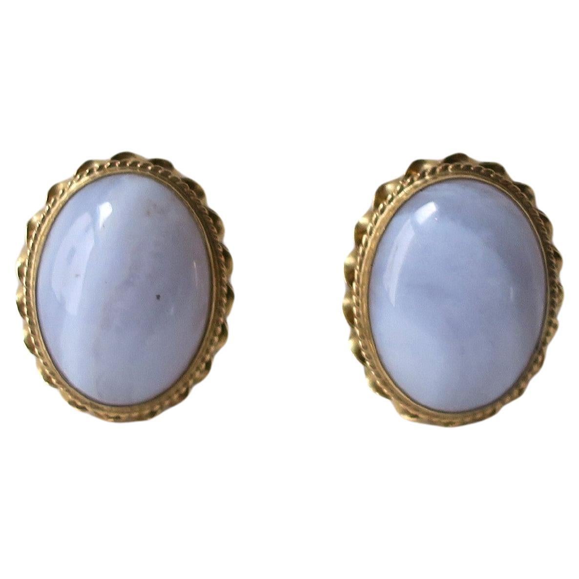 Chalcedony Quartz 14-Karat Gold Earrings For Sale