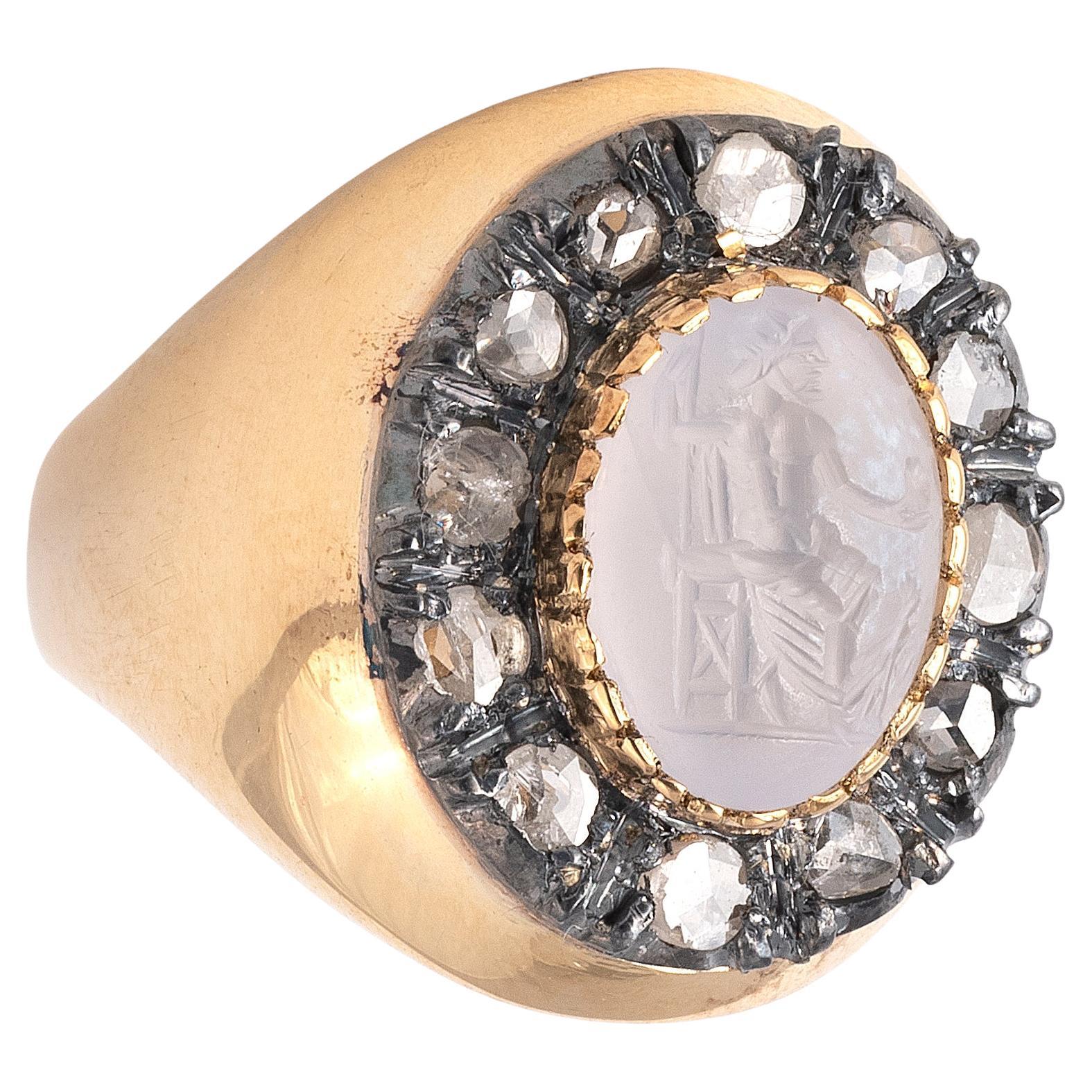 Römischer Chalzedon-Intaglio-Ring des Jupiter 2. bis 3. Jahrhundert n. Chr. (Ungeschliffen) im Angebot