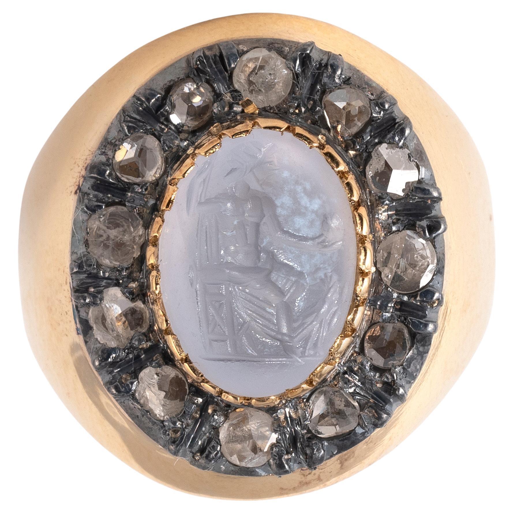 Anillo romano calcedónico calcográfico de Júpiter, siglos II-III d.C.