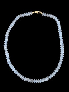Chalcedony Rondelle Beaded Necklace with 14k Gold, 16"