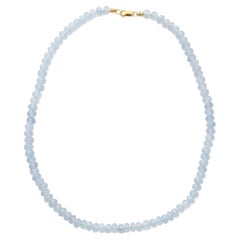 Chalcedony Rondelle Beaded Necklace with 14k Gold, 16"