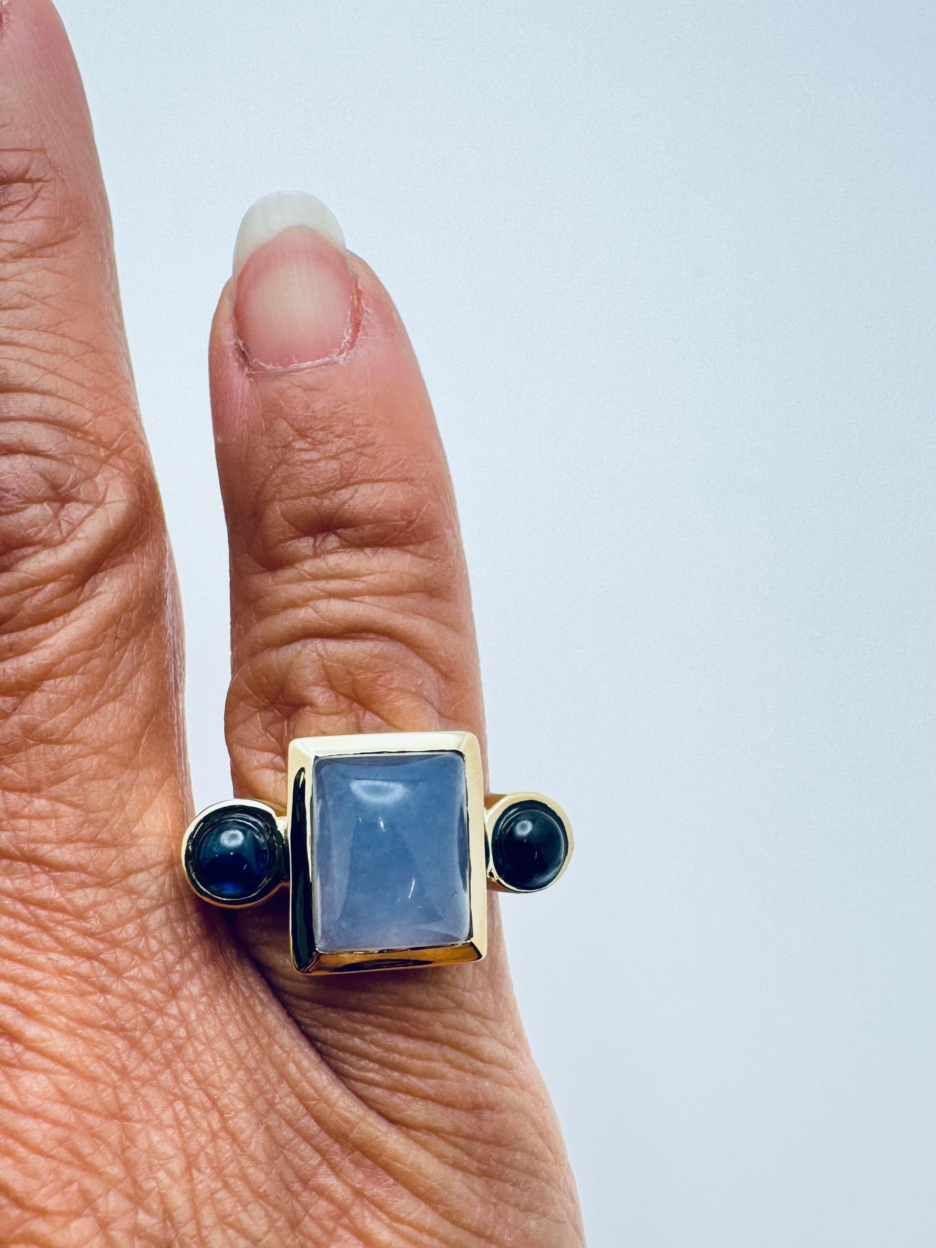 Bague en calcédoine et saphir Bon état - En vente à Palm Desert, CA