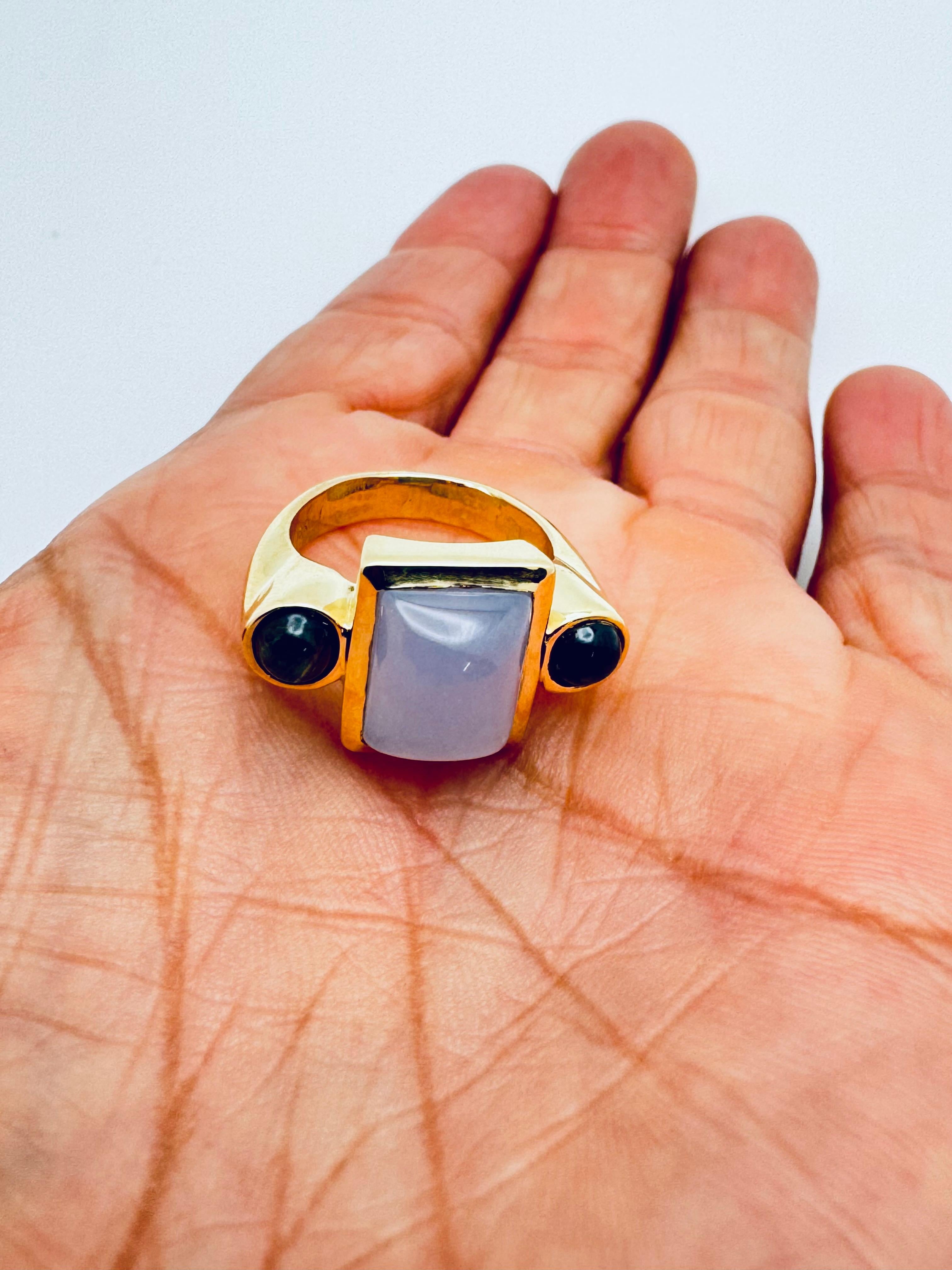 Bague en calcédoine et saphir Unisexe en vente