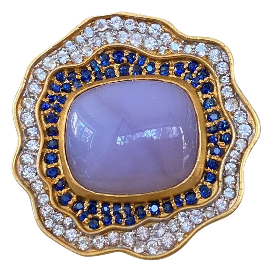 Chalcedony Sapphires and 18 Karat Gold Cocktail Ring by Lauren Harper For Sale