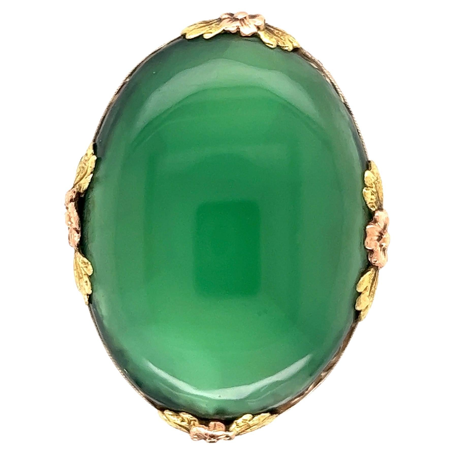 Chalcedony Solitaire 3-Tone Gold Arts and Crafts Cocktail Ring