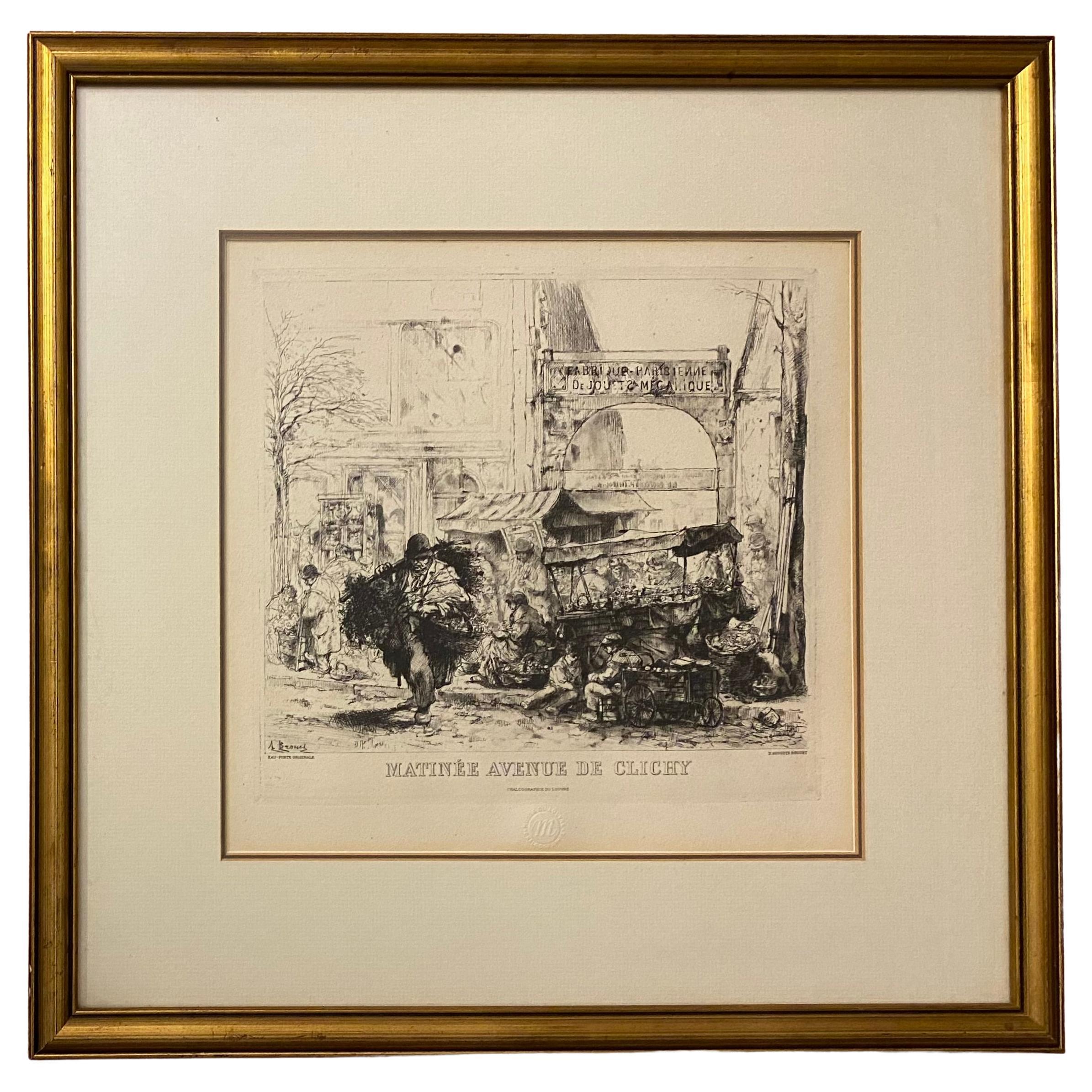Chalcographie Engraving Issued By The Louvre "Matinee Avenue de Clichy" Framed
