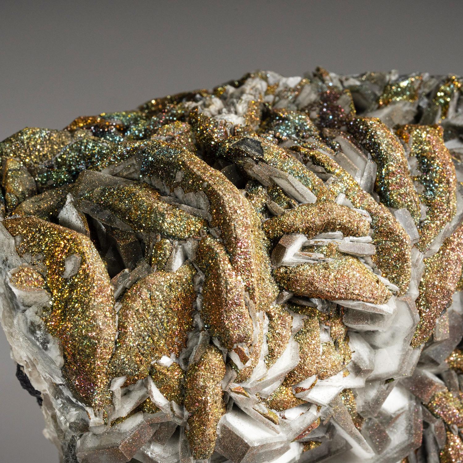 Chinese Chalcopyrite over Calcite from Edong Mining District, Daye, Hubei, China For Sale