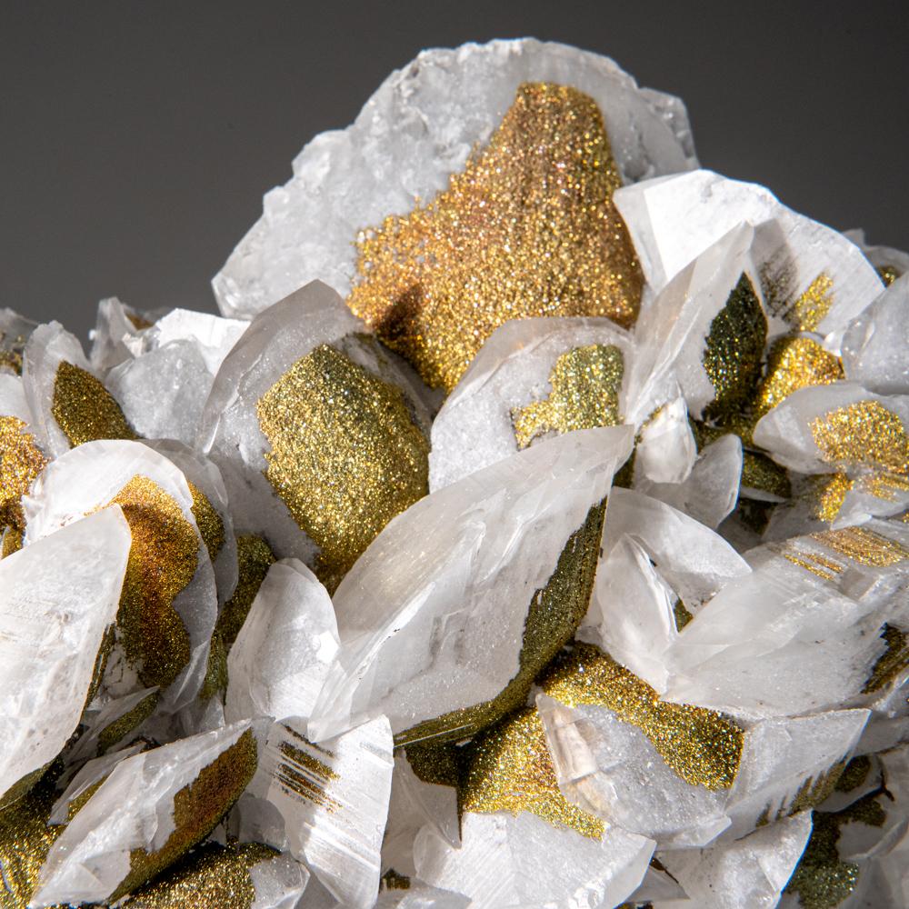 Crystal Chalcopyrite over Calcite from Edong Mining District, Daye, Hubei, China For Sale