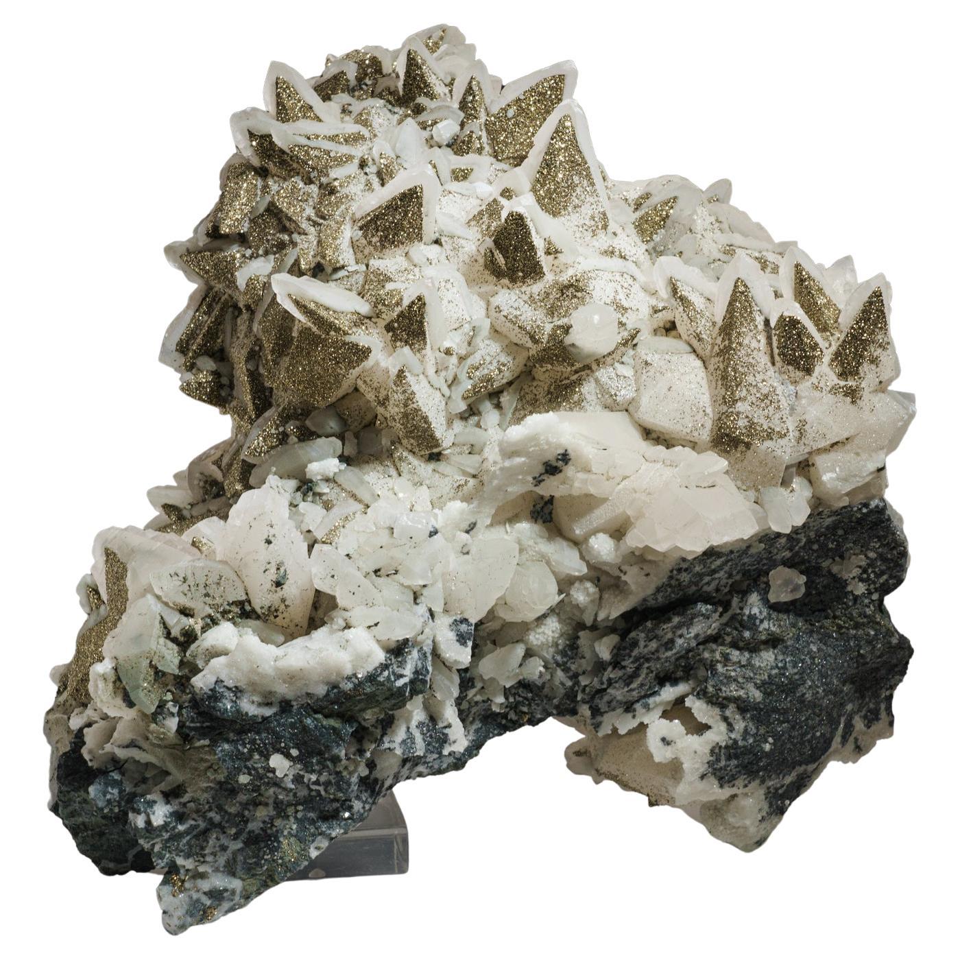 Chalcopyrite sur calcite de Hubei, Chine